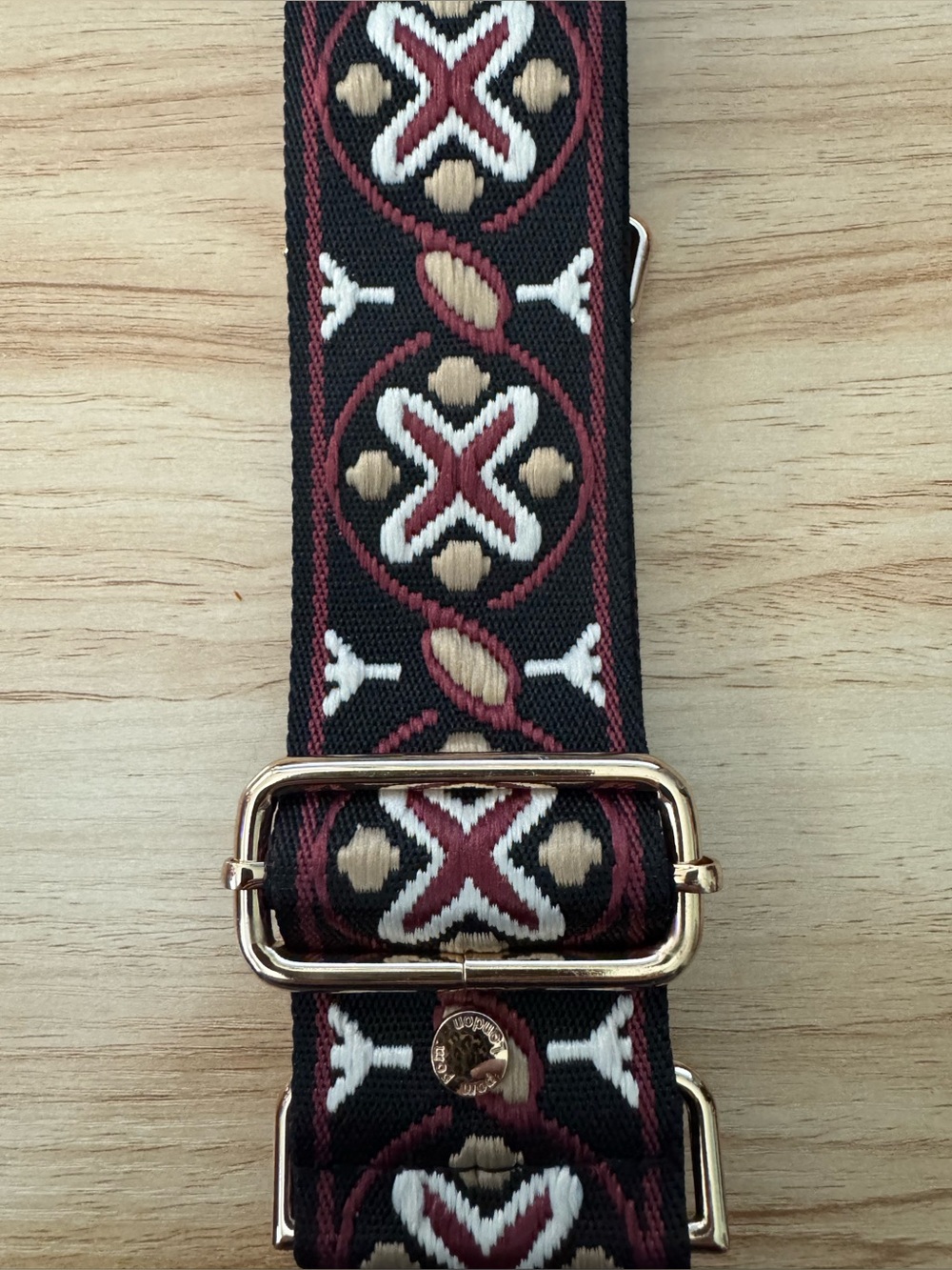 NWOT Pom Pom London Woven Guitar Strap Style Crossbody Strap in Black & Burgundy